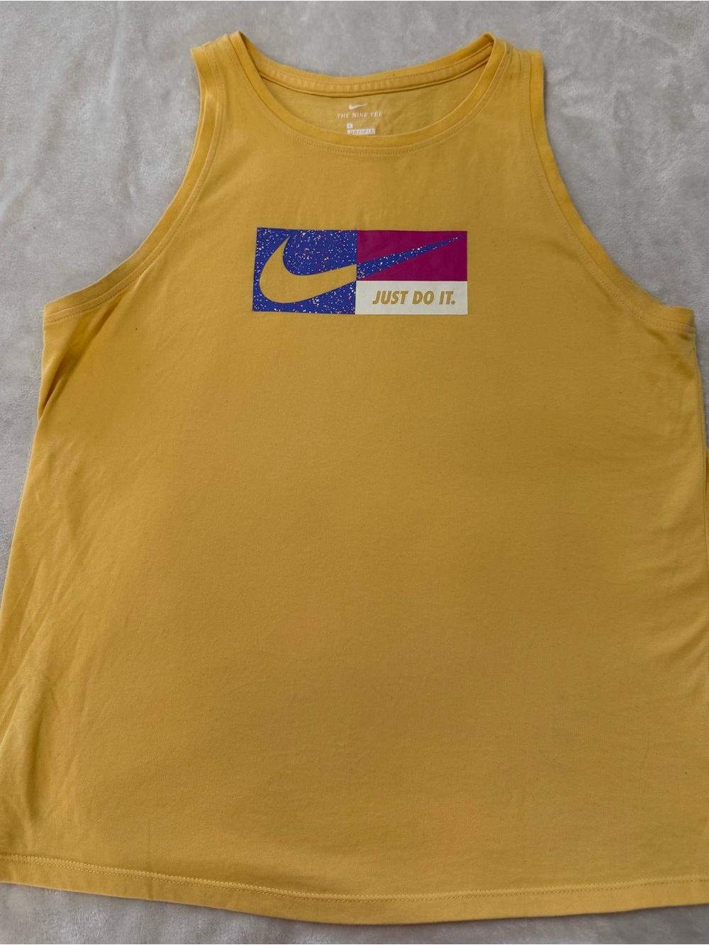 Nike Women’s Yellow Tank Top with Multicolor 'Just Do It' Logo DriFit